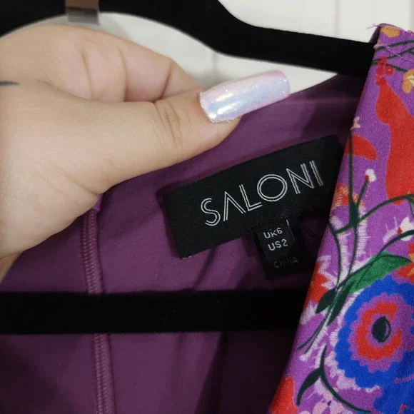 Saloni Womens Dress Eve Mini Button Lilac Pimpernel Purple Floral Prairie Size 2 - Picture 15 of 16